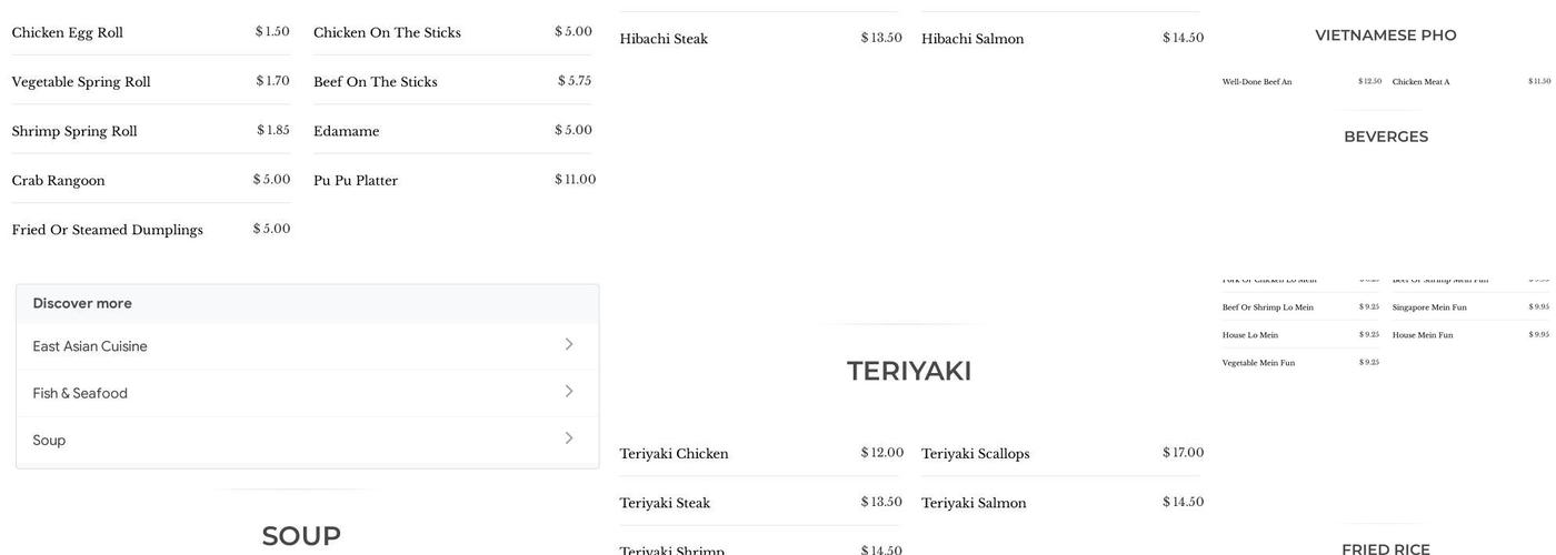 Happy Kitchen Menu