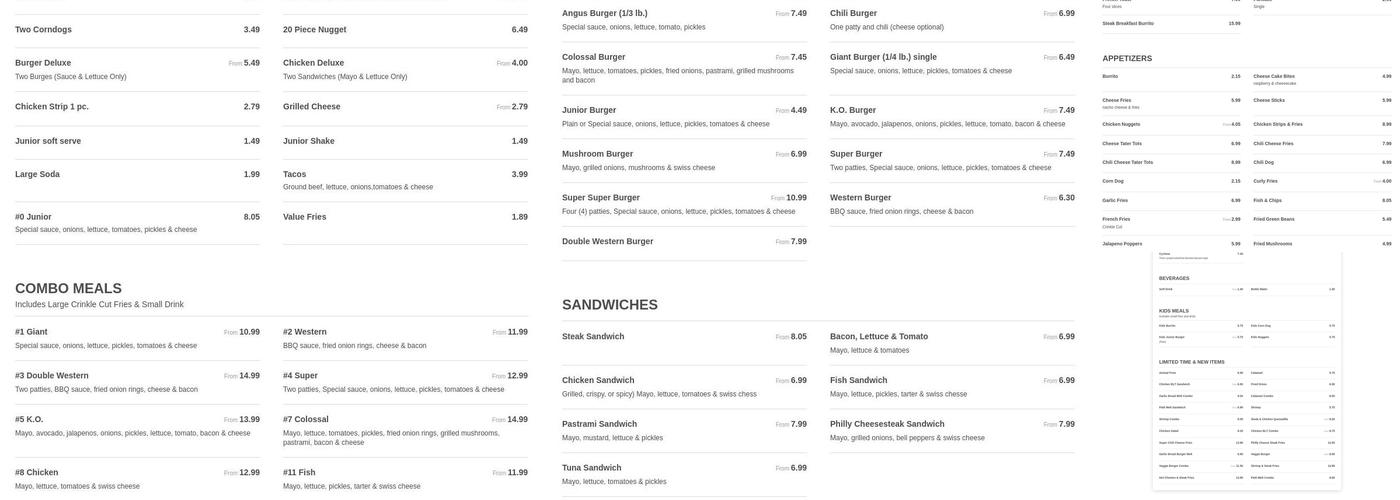 Sno-white drive in Menu