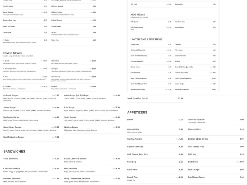 Sno-white drive in Menu