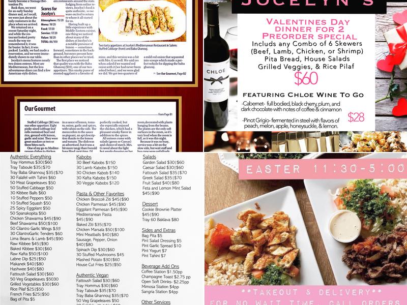 Jocelyn's Mediterranean Restaurant & Martini Lounge Menu