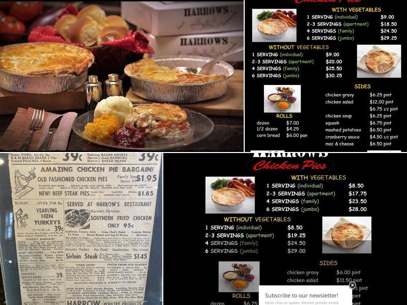 Harrows Chicken Pies Menu