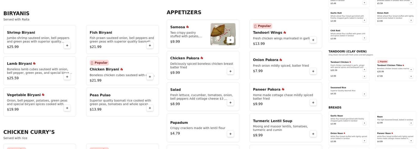 Royale India Menu