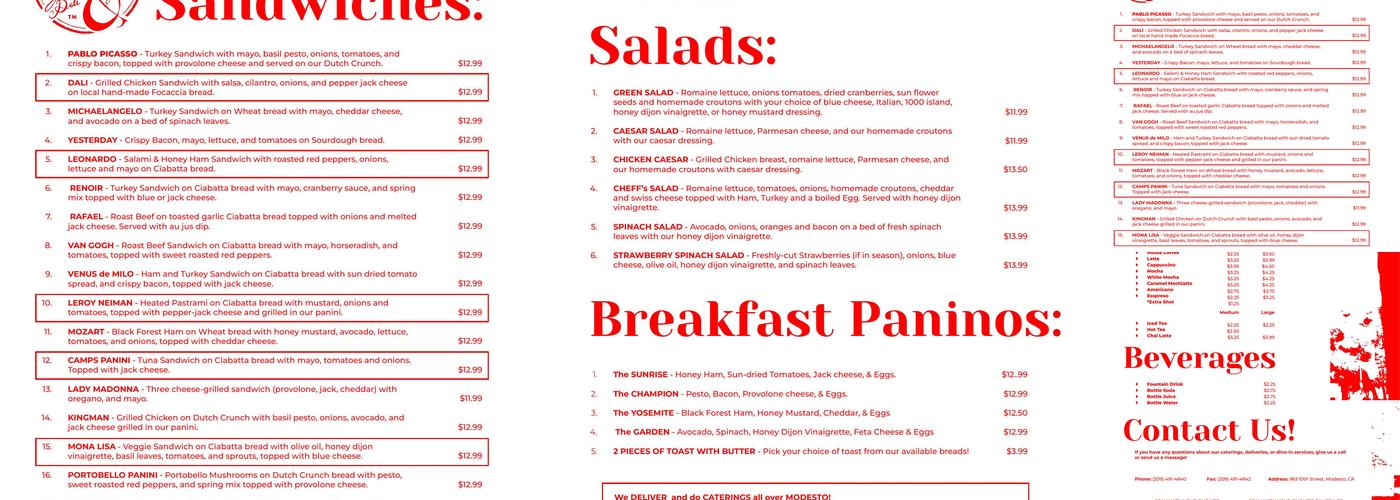 Picasso's Gourmet Deli Menu