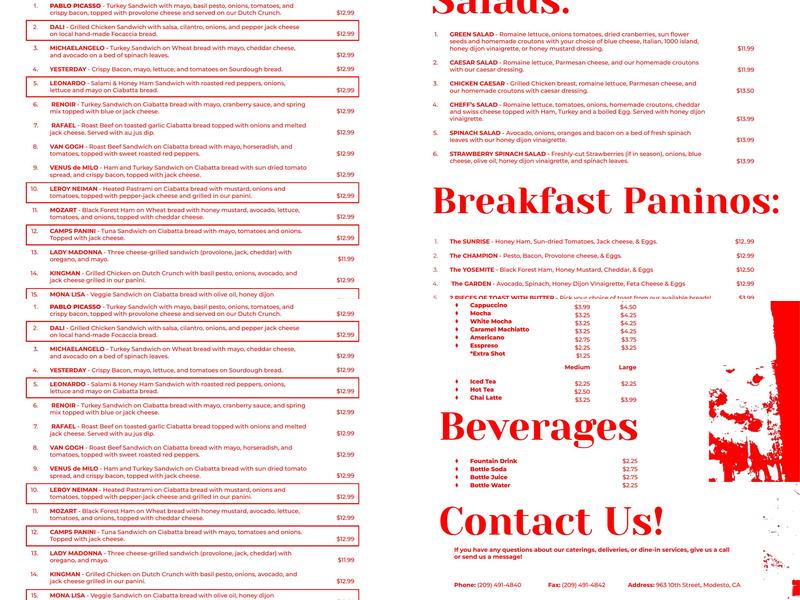 Picasso's Gourmet Deli Menu