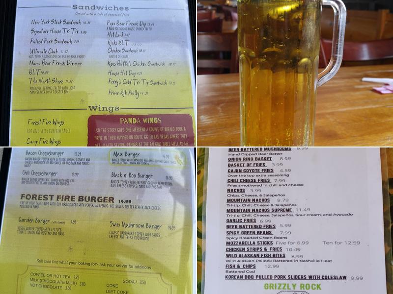 Grizzly Rock Cafe Menu