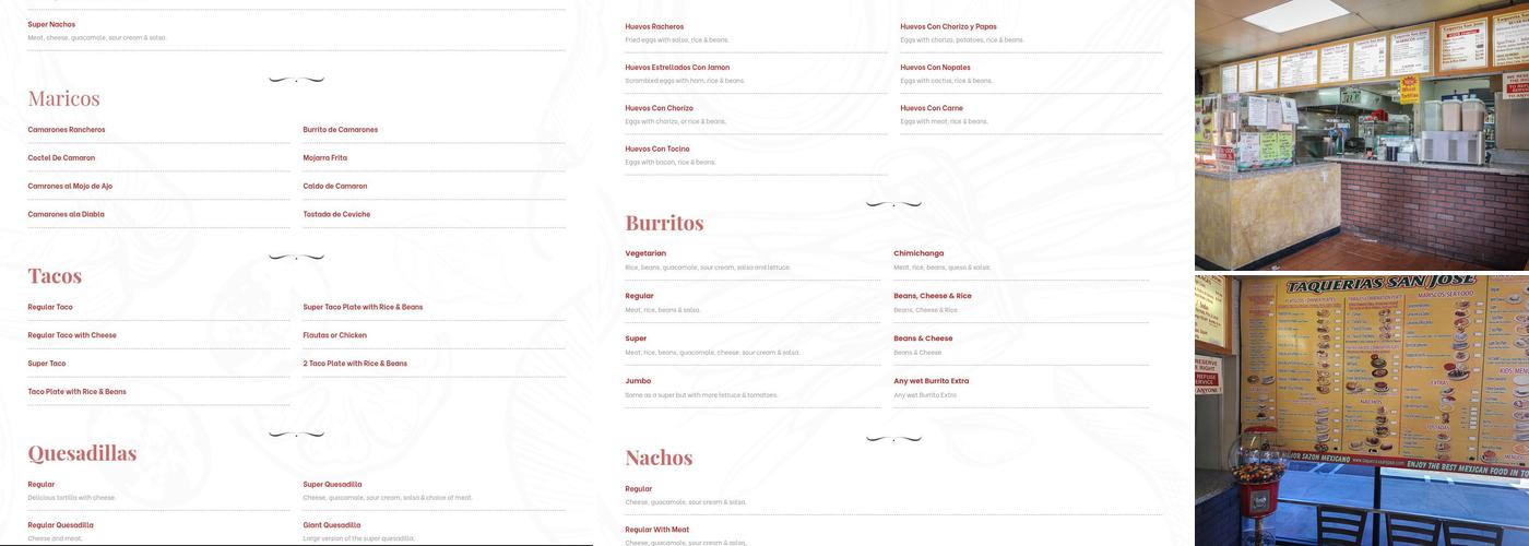 Taqueria San Jose Menu