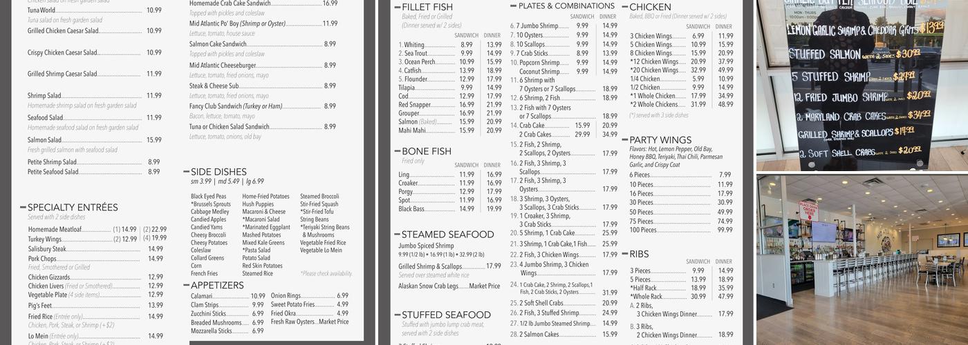 Mid Atlantic Seafood Menu