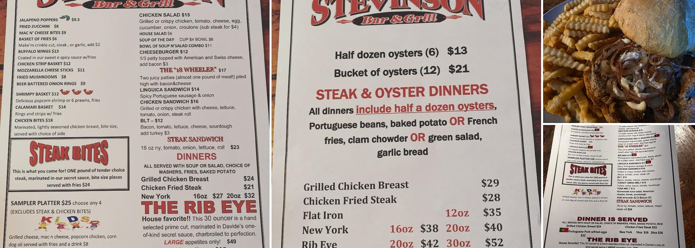 Stevinson Bar & Grill Menu