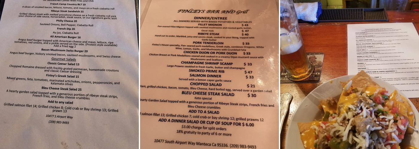 Finley's Bar & Grill Menu