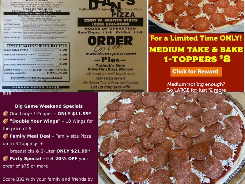 Dean's Pizza Menu