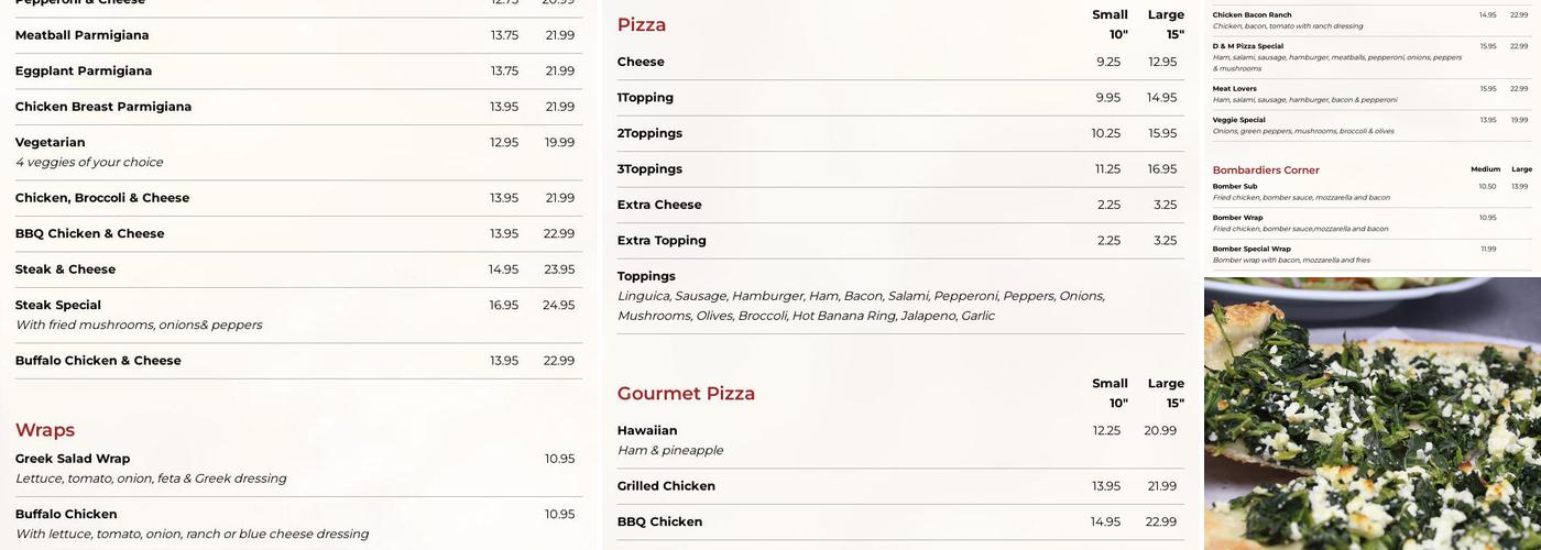 D & M Pizza Menu