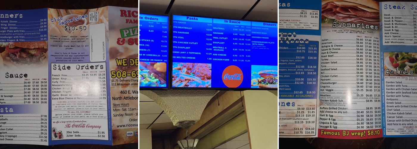 Rico's Subs & Pizza Menu