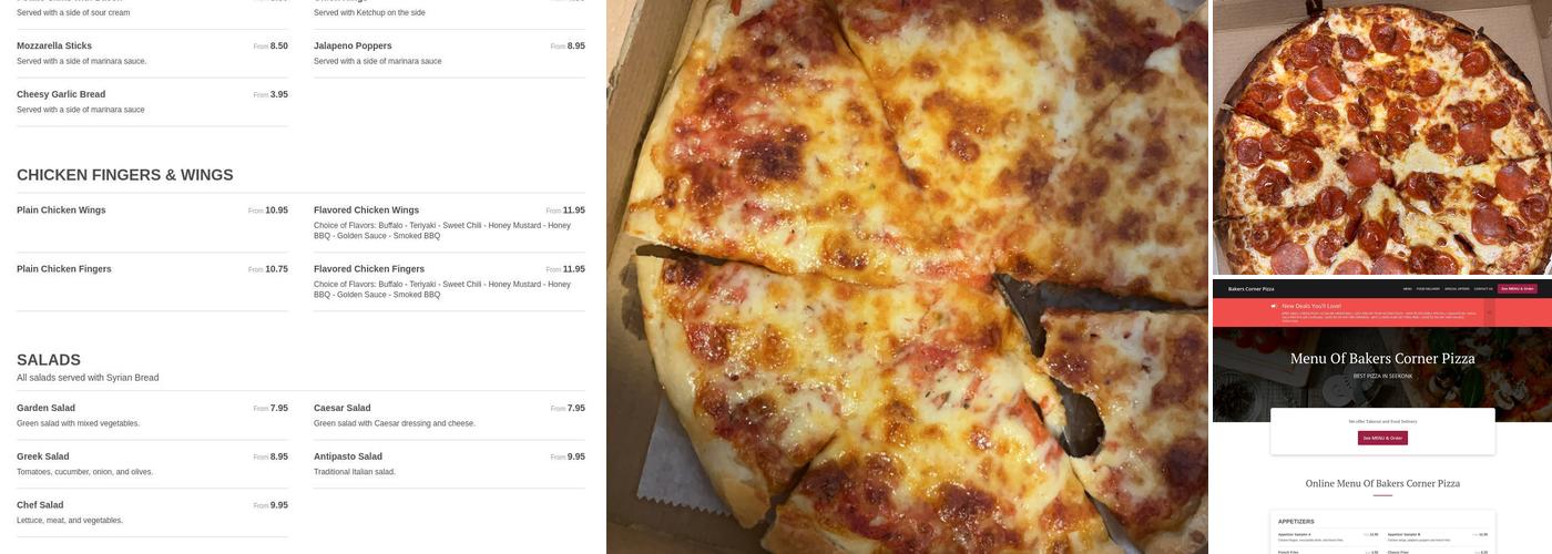 Bakers Corner Pizza Menu