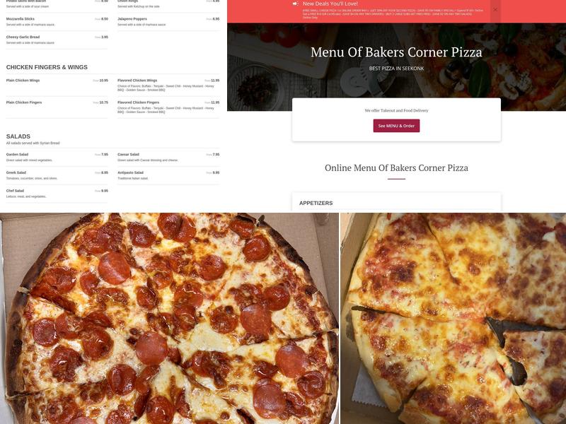 Bakers Corner Pizza Menu