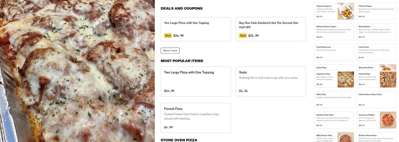 Natalie's Pizza Menu