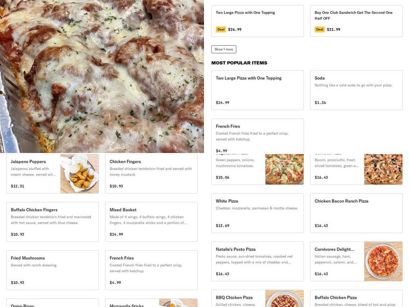 Natalie's Pizza Menu