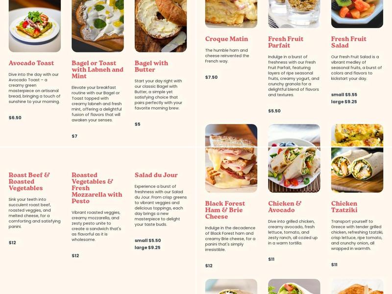 L'Artisan Cafe & Bakery Menu