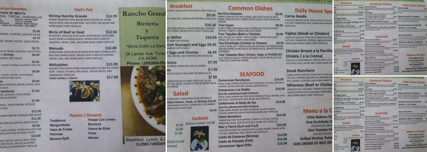 El Rinconcito del Sabor Menu