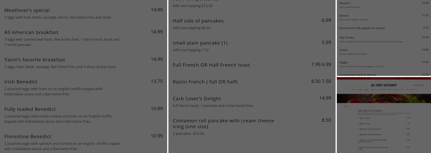 A & J Family Restaurant Menu