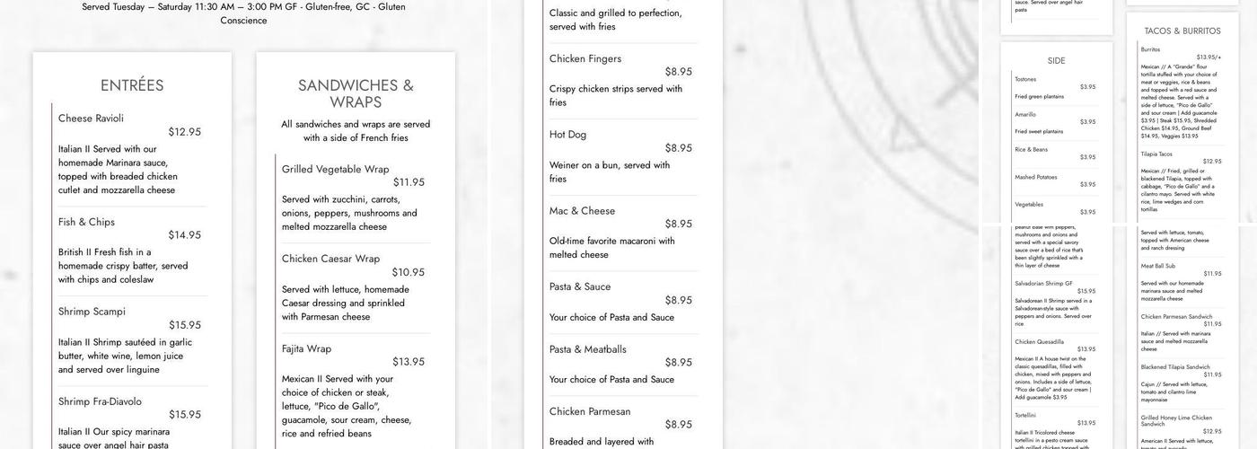 Papagallo Restaurant Menu