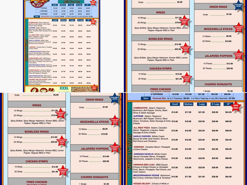 Pizza Blast Menu