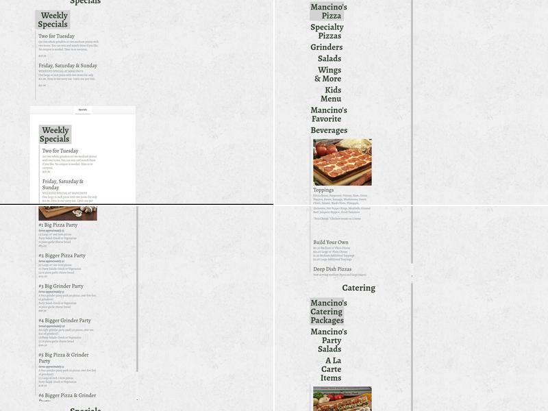 Mancino's Pizza & Grinders Menu