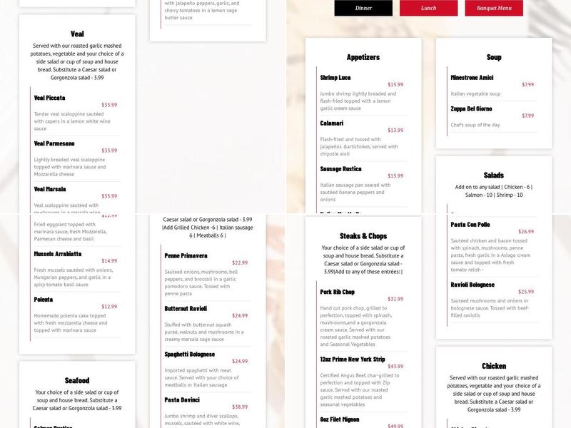 Ciao Amici's Menu