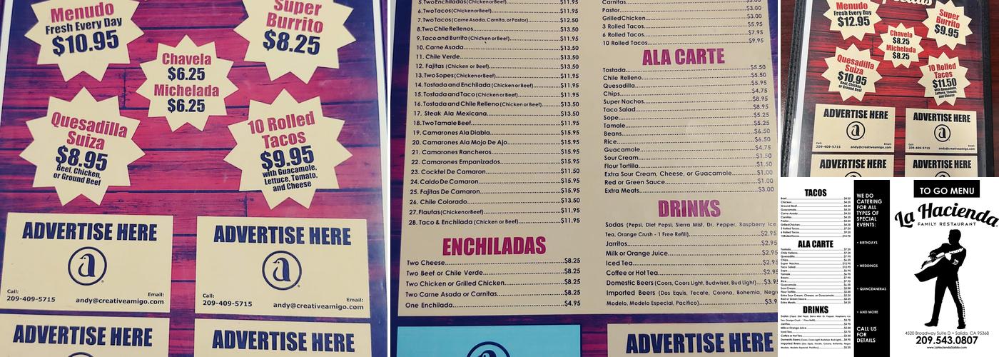 La Hacienda Menu
