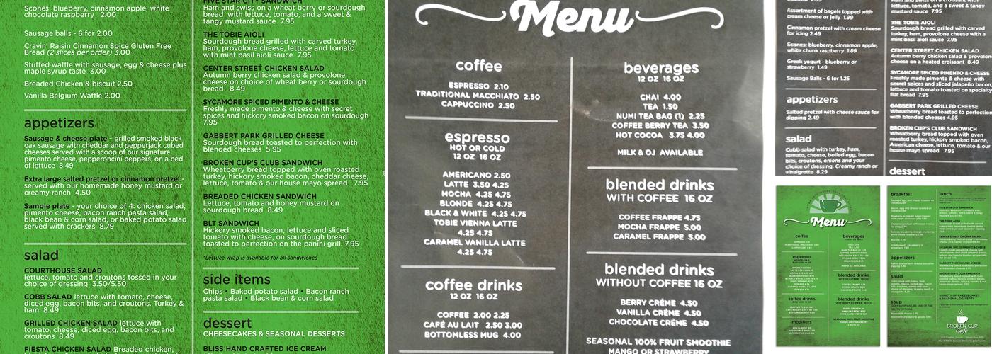 Broken Cup Cafe Menu