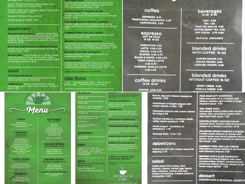 Broken Cup Cafe Menu