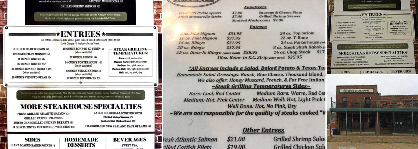 Como Steak House Menu