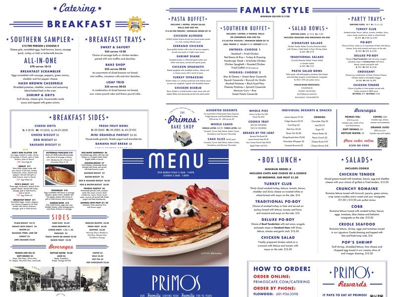 Primos Cafe Menu