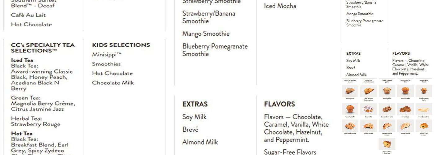CC's Coffee House Menu