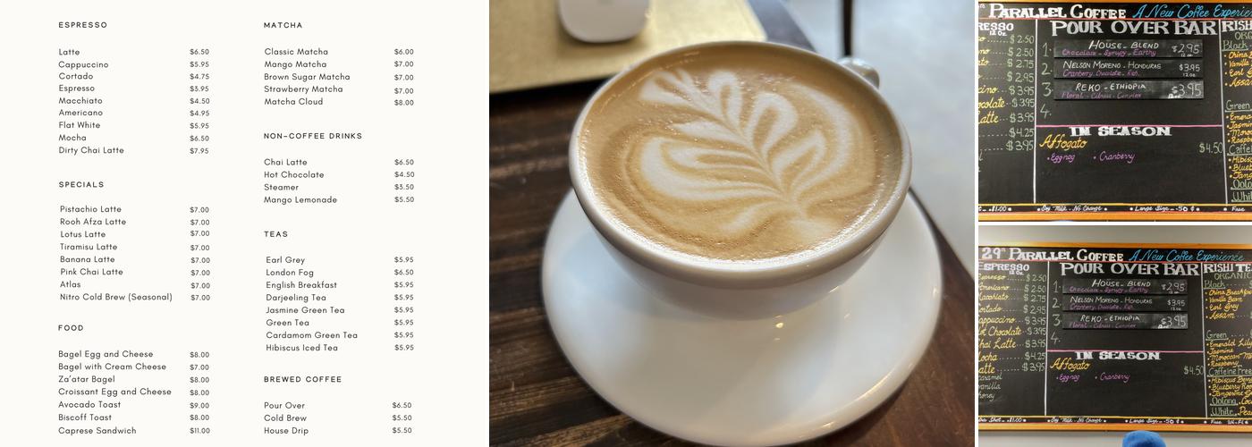 29th Parallel Coffee Menu