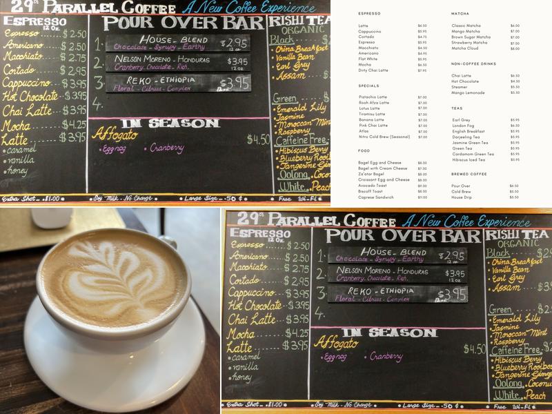 29th Parallel Coffee Menu