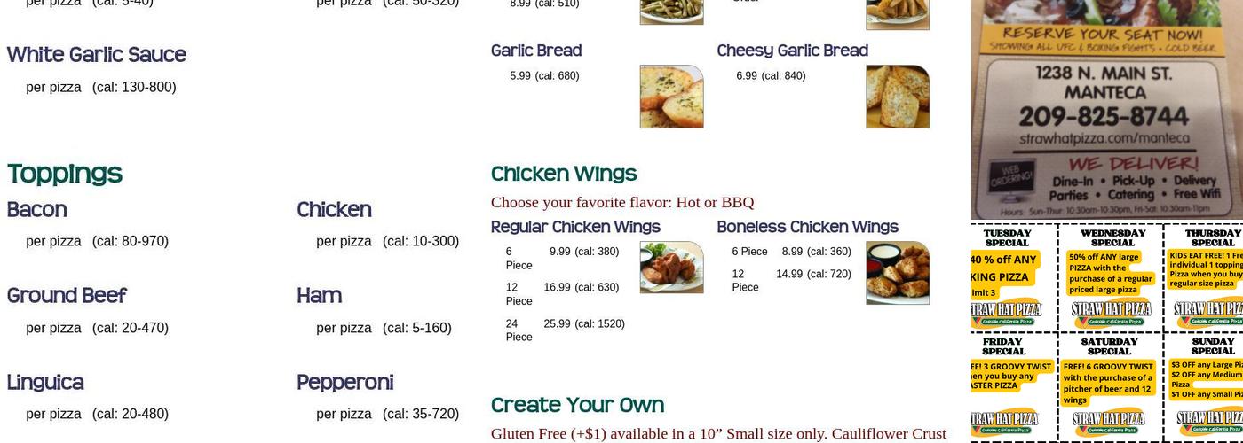 Straw Hat Pizza Menu