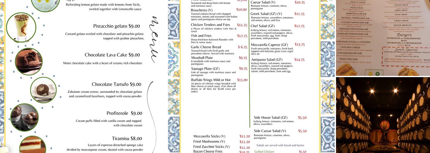 Armetta's Restaurant Menu