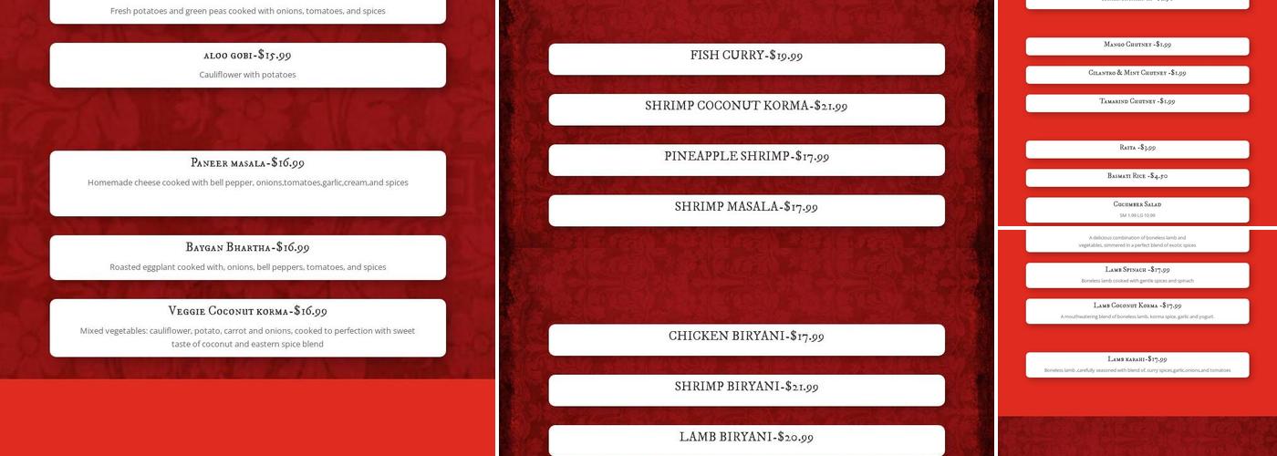 Bombay cafe Menu