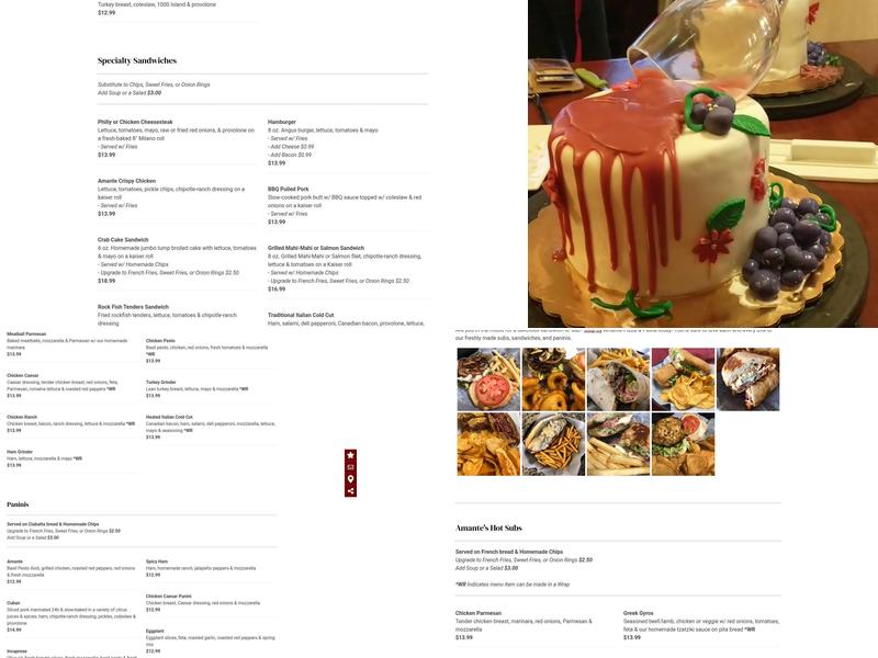 Amante Pizza & Pasta Menu