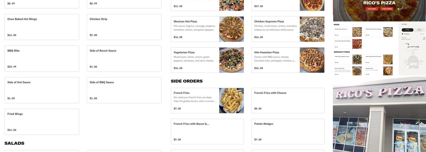Rico's Pizza Menu
