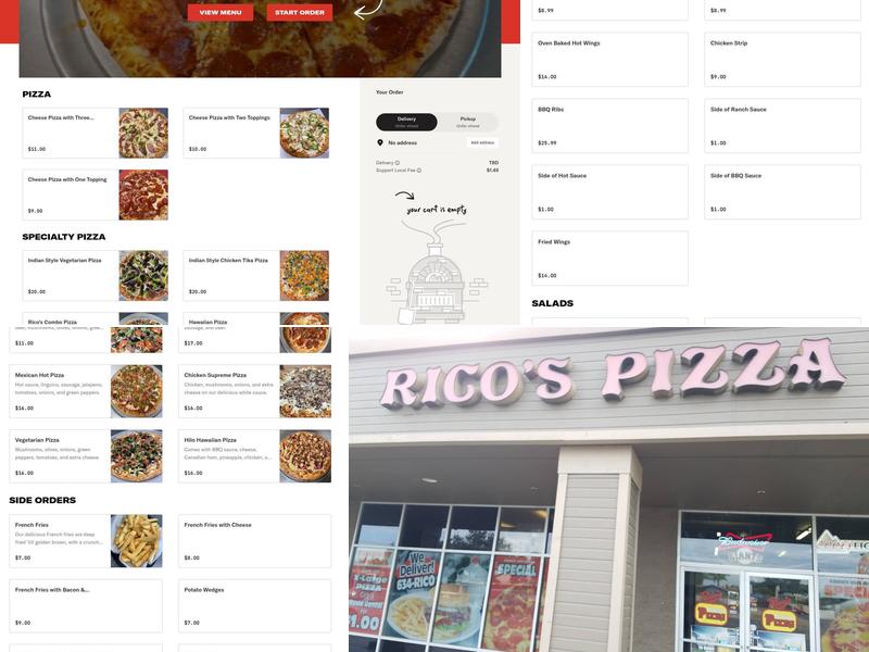 Rico's Pizza Menu