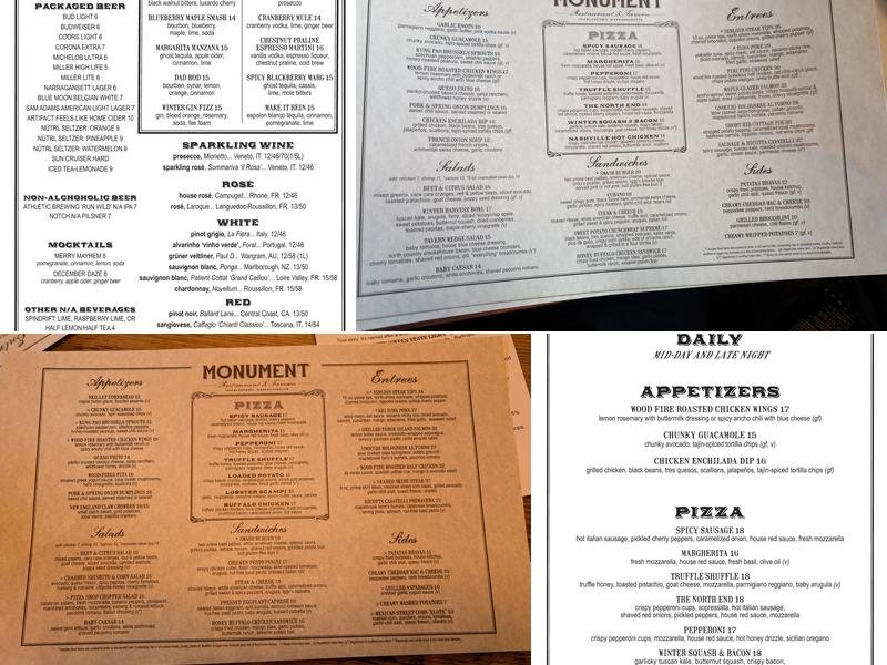 Monument Charlestown Restaurant & Tavern Menu