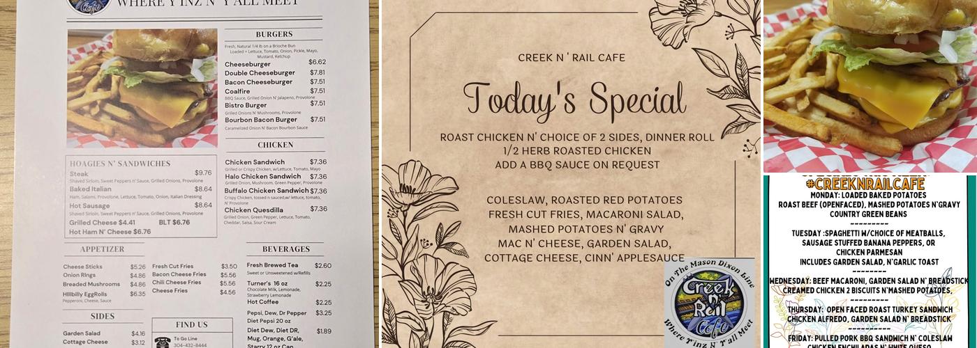 Creek N' Rail Cafe Menu