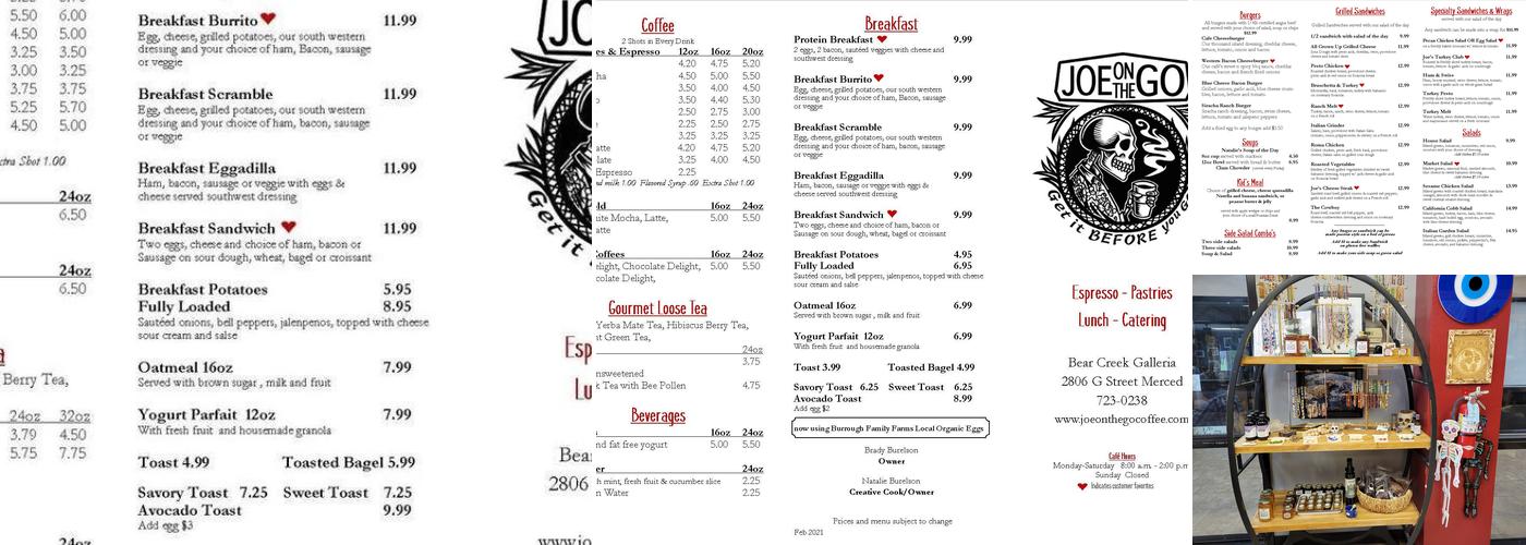 Joe On The Go Café & Catering Menu