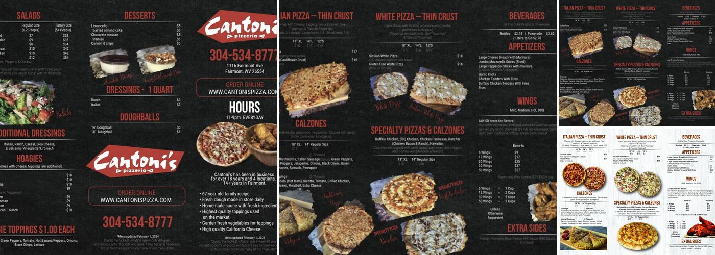 Cantoni’s Pizza Menu