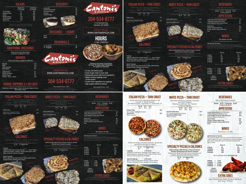 Cantoni’s Pizza Menu