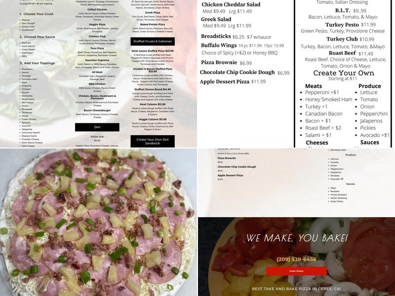 Bob's Take-N-Bake Pizza Menu