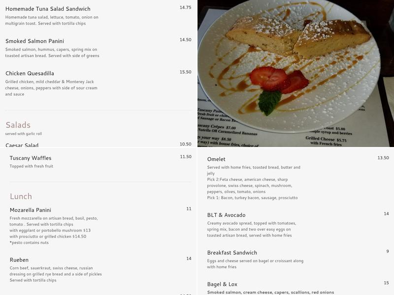 Tuscany Cafe Menu