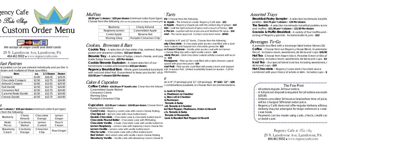 Regency Cafe Menu