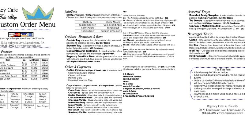 Regency Cafe Menu